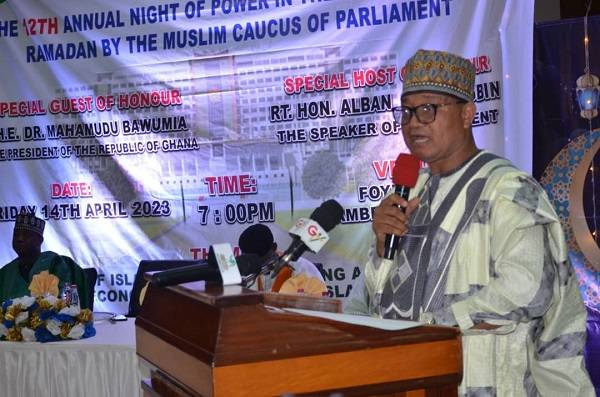 • Alhaji Ben Abdullah Banda (inset) addressing the annual night of power observation. Photo: Vincent Dzatse