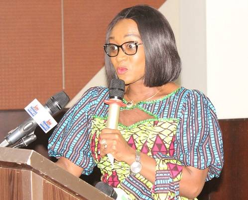 • Mrs Abena Osei Asare (inset) launching the financial education campaign in Accra. Photo: Ebo Gorman