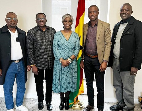 Ambassador Bossman (centre) poses with Mr Bobbie (second right), Mr Nunoo Mensah (second left), Alhaji Adam (left) and Mr Duah, after the meeting