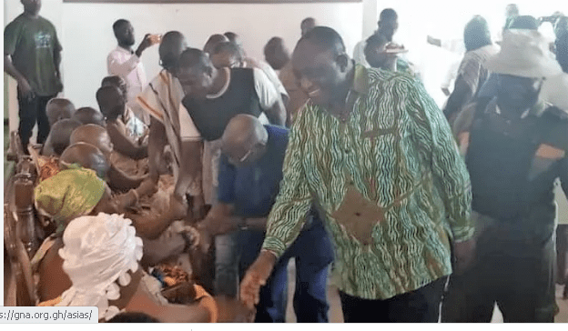 • Mr Kyerematen shaking thanking Oguaa traditional authorities