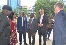 Mrs Shirley Ayorkor Botchwey (second from left) in a chat with Mr Edgars Rinkevics (second from right).With them are other dignitaries from Latvia and Ghana Photo Victor A. Buxton.