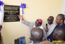 • Inset: Most Reverend Dr Paul Boafo unveiling the plaque to inaugurate the hospital