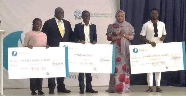 • Second Lady Samira Bawumia with winners of the competition and Mr Kofi Adomako (seconnd left) Managing Director of GCB