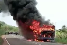 The bus on fire