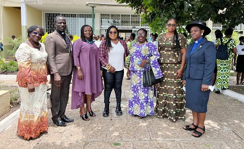 • Mrs Bertino (middle) with authorities at Aburi Girls after the seminar