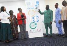 Mr Amidu Issahaku (third from right),launching the Water Aid Ghana Country strategy. With him are the dignitaries at the programme
