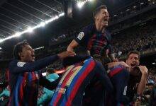 Barcelona players celebrate their latest La Liga feat