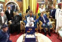 Mr. Maher Kheir (seated right) exchanging pleasantaries with Chief Imam, Sheikh Osman Nuhu Sharubutu