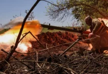 A Ukrainian soldier firing an anti-tank grenade launcher
