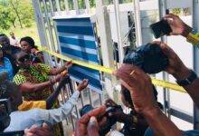 Inset, Mrs Owusu-Ekuful inaugurating a cell site in Sumpiini