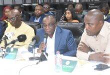 • Mr Kwasi Agyemang Busia (middle) addressing the meeting. With him are Mr Darious Kollie (right), leader of the Liberian delegation and Mr Abraham Zaato (left), Deputy CEO, DVLA Photo: Michael Ayeh
