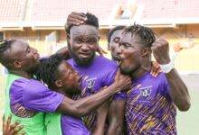 • Players of Medeama SC celebrating one of their goals Photo: Raymond Ackumey