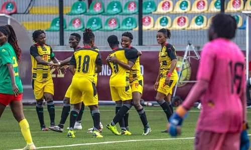 • Ghana's Black Queens celebrating a goal