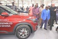 President Akufo Addo(third from left) being shown round the assemmbled cars by Mr Kassem M. Odaymat(right)COO of Rana Motors during the inauguration. Photo. Vincent Dzatse.