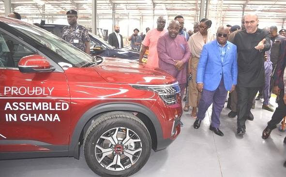President Akufo Addo(third from left) being shown round the assemmbled cars by Mr Kassem M. Odaymat(right)COO of Rana Motors during the inauguration. Photo. Vincent Dzatse.