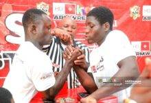 A scene from one of the armwrestling final matches