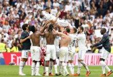 • Benzema being carried by teammates after a match