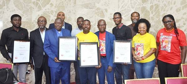The dignitaries with the award winners after the programme.. Photo. Vincent Dzatse