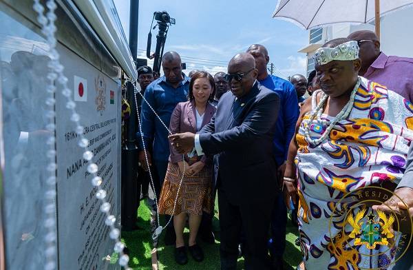 • Inset: President Akufo-Addo unveiling a plaque to inaugurate the Accra central bulk supply point facility