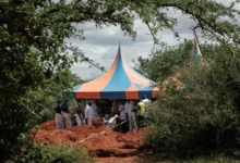 The mass gravesite in the Shakahola Forest in Kenya in April
