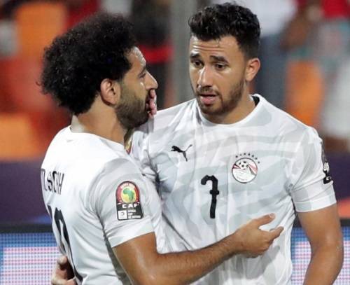 • Egypt's Salah (left) and Trezeguet has a great game