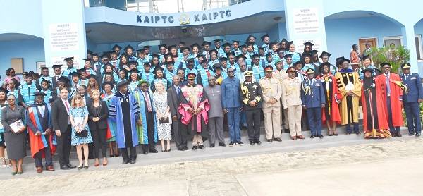The graduants with the dignitatries after the programme. Photo. Vincent Dzatse