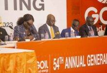 Mr. Laryea ( fourth from right) addressing the shareholders