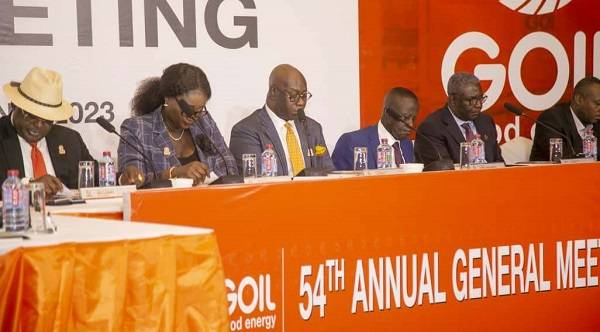 Mr. Laryea ( fourth from right) addressing the shareholders