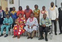 Dr Afoko (seated right), Nana Dr Dankawoso I(seated third from right), and Dr Otibu-Asare (seated first from left) with the newly inducted nobles