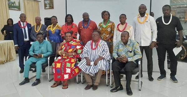 Dr Afoko (seated right), Nana Dr Dankawoso I(seated third from right), and Dr Otibu-Asare (seated first from left) with the newly inducted nobles