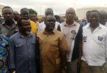 Mr Amoako-Atta (right),Mr. Kwaku Asiamah (second from left) with the executives of the Ghana National Petroleum Tanker Drivers Union after the meeting