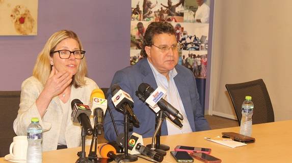 • Ms Anna Bjerde addressing the press conference. With her is Mr Pierre Laporte,Country Director,World Bank. Photo. Ebo Gorman