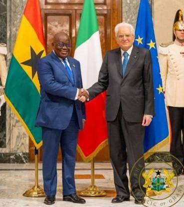 President Akufo-Addo (left) in a hand shake with President Sergio Mattarella