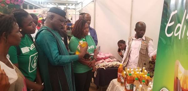 Mr Laouli Sada, Project Manager, Mrs. Genevieve Parker-Twum,Senior Advisor, and others inspecting some of the products