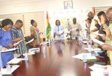 • Mrs Abena Osei-Asare (middle from left) inaugurating the members at the programme. Photo: Ebo Gorman