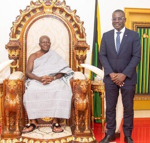 Mr Gyebi (right) with the Asantehene during the visit