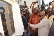 Inset; President Akufo-Addo unveiling a plaque to inaugurate the Kwame Nkrumah Memorial park. Photo. Ebo Gorman