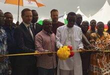Inset; Mr Darko-Mensah (third from right), cutting the tape to inaugurate the Takoradi-Waste water treatment plant. With them include Dr Agyepong (left)