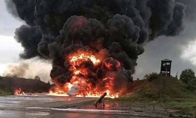 • Images posted online show a Tu-22 on fire at Soltsy-2 airbase