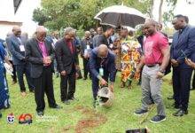 RevThompson planting a tree to commemorate the anniversary