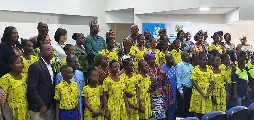 The dignitiaries with some children at the event. Photo Godwin Ofosu-Acheampong