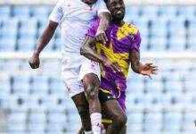 Jean Vital (right) in an aerial tussle with his marker Adedayo Olamilekan
