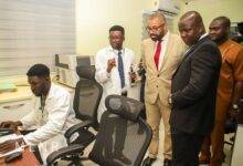 • Mr Jinapor (first from right) inspecting activities at the National Assay Laboratory in Accra
