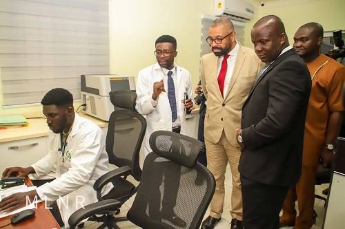 • Mr Jinapor (first from right) inspecting activities at the National Assay Laboratory in Accra
