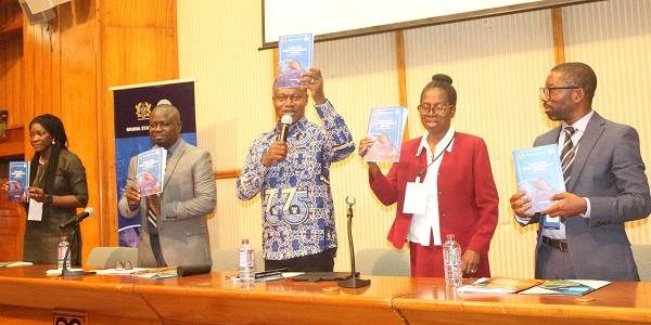 • Prof. Charles Godfred Ackah (third from right), Prof. Samuel K. Annim (second from left), Dr Grace Bediako (second from right) and other dignitaries launching the trade vulnerability report Photo: Ebo Gorman