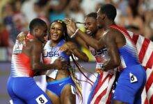 The US won men's and women's 4x100m relay gold at the World Athletics Championships
