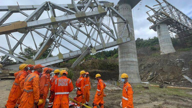 • Scenes from the Sairang bridge collapse
