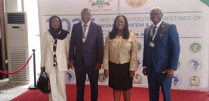 • Dr Olowofeso (right) with the Second Deputy Governor of BoG, Mrs Elsie AddoAwadzi (second from right), and other dignitaries after the programme