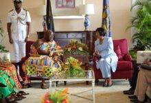 • His Royal Majesty Otumfuo Osei Tutu II, the Asantehene, paid a courtesy call on Her Excellency Christine Kangaloo, O.R.T.T., President and Commander-in-Chief of the Armed Forces of the Republic of Trinidad and Tobago on July 31, 2023 at the President’s House