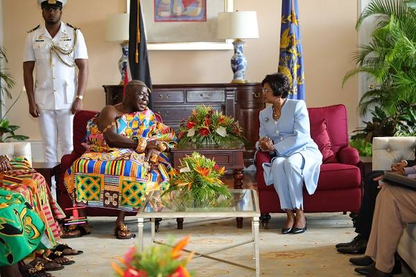 • His Royal Majesty Otumfuo Osei Tutu II, the Asantehene, paid a courtesy call on Her Excellency Christine Kangaloo, O.R.T.T., President and Commander-in-Chief of the Armed Forces of the Republic of Trinidad and Tobago on July 31, 2023 at the President’s House